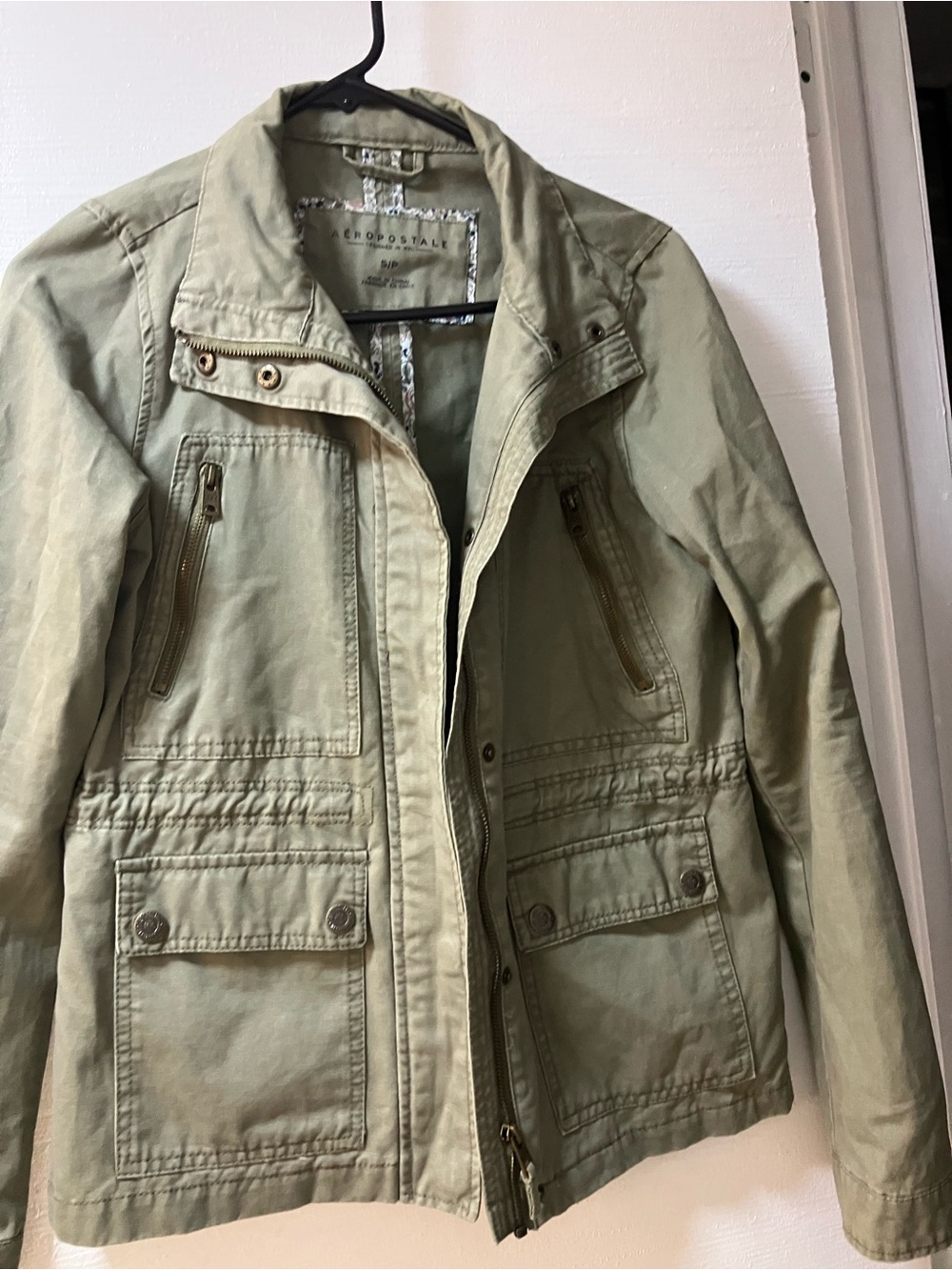 Aeropostale Olive Green Utility Jacket with Zip & Snap Pockets